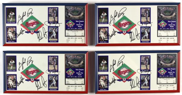 1993 Texas Rangers Last Game At Arlington Stadium Ticket/Voucher Display - Lot of 11 Each Signed By Nolan Ryan Buddy Bell Gaylord Perry & Jim Sundberg - JSA 