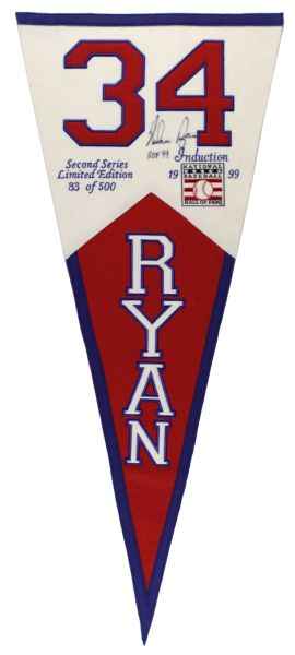 1999 Nolan Ryan Texas Rangers Signed Oversized 40" Pennant - Lot of 2 - JSA