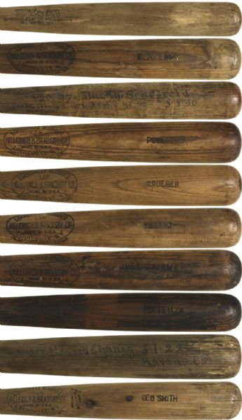 1921-31 H&B Louisville Slugger Professional Model Side Written Game Used Minor League Bats (Lot of 10)