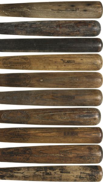 1921-31 H&B Louisville Slugger Professional Model Side Written Game Used Minor League Bats (Lot of 10)
