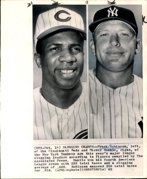 1962 Frank Robinson Cincinnati Reds and Mickey Mantle New York Yankees "TSN Collection Archives" Original 8" x 10" Photo (Sporting News Collection Hologram/MEARS Photo LOA)