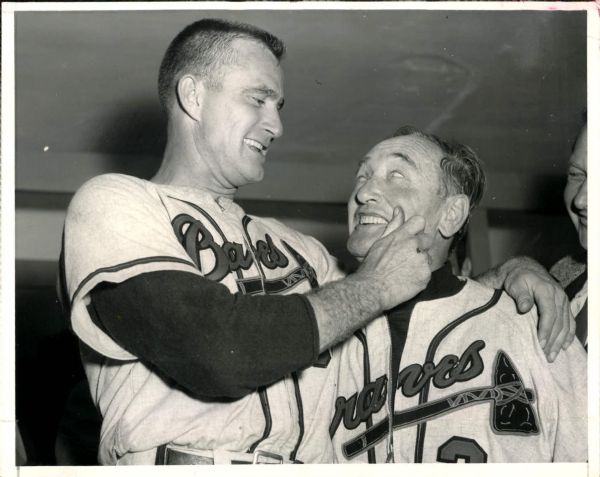 1957 Lew Burdette Fred Haney Milwaukee Braves "The Sporting News Collection Archives" Original Photo (Sporting News Collection Hologram/MEARS Photo LOA)
