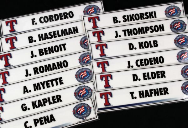 2001 Texas Rangers Opening Day San Juan Puerto Rico Locker Room Nameplate - Lot of 13