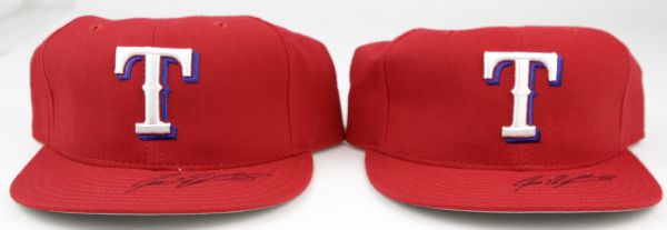1990s Ivan Rodriguez Texas Rangers Signed Authentic Cap - Lot of 2 - JSA 
