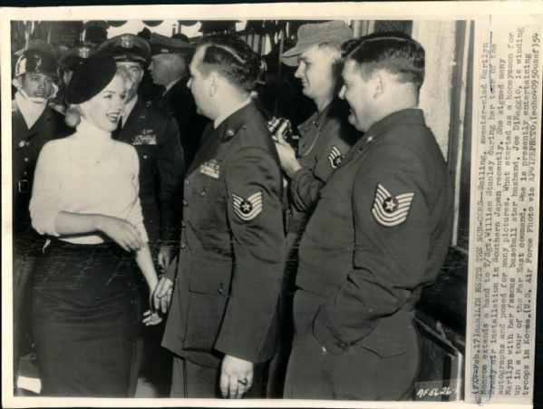 1954 Marilyn Monroe Visits Troops on Honeymoon "The Sporting News Collection Archives" Original 7" x 9.5" Photo (Sporting News Collection Hologram/MEARS Photo LOA)
