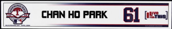 2004 Chan Ho Park Texas Rangers Opening Day Locker Room Nameplate