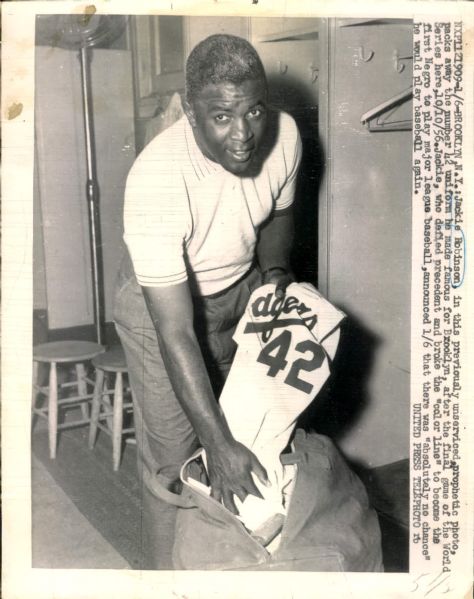 1956 Jackie Robinson Pack It In "The Sporting News Collection Archives" Original 7" x 9" Photo (Sporting News Collection Hologram/MEARS Photo LOA)