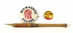 1953-65 Milwaukee Braves Pin Lot of 2 & Fountain Pen Baseball Bat
