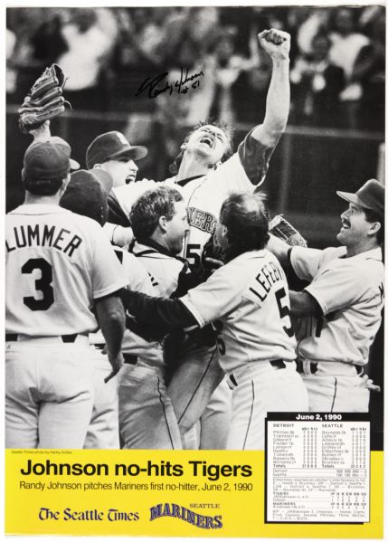 1990 Randy Johnson Seattle Mariners Signed 14" x 19 1/2" Poster - JSA 