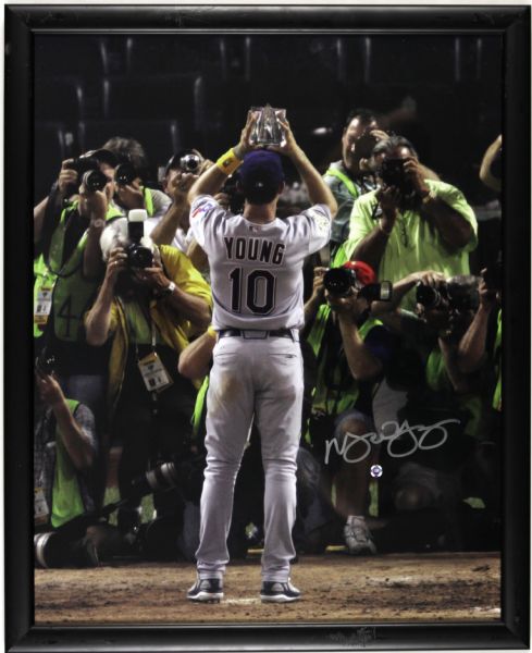 2009 Michael Young Texas Rangers All Star Game MVP Signed 16" x 20" Photo Display - MLB Hologram