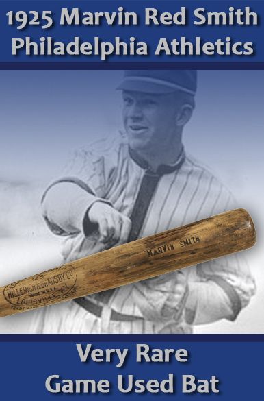 1925 Rare Marvin "Red" Smith Philadelphia Athletics H&B Louisville Slugger Professional Model Side Written Game Used Bat (MEARS Auction LOA)