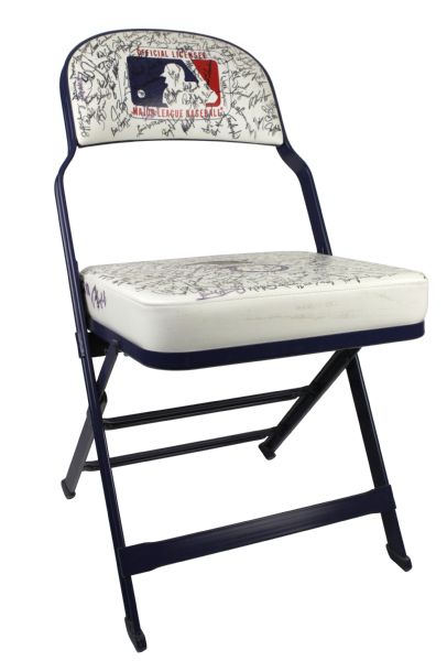 1990s Arlington Stadium Locker Room Chair Signed by Over 200 MLB Players Inc. Cal Ripken Guillen Andre Dawson Frank Thomas Johnny Oates  - JSA