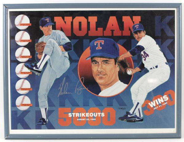 1989 Nolan Ryan Texas Rangers Signed 25" x 19" Print - JSA