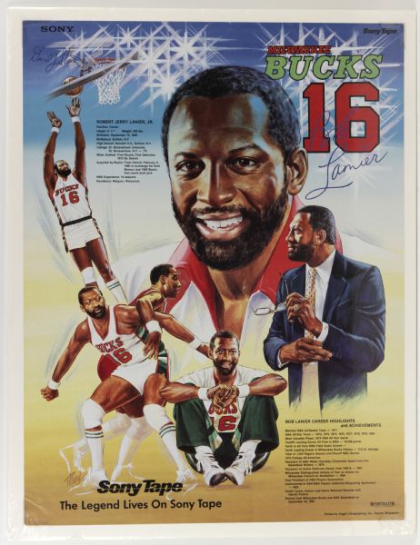 1984 David Stern Signed Bob Lanier Milwaukee Bucks Commemorative Poster Early Stern Signature - JSA 