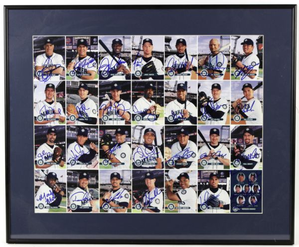 2001 Seattle Mariners Team Signed Card Sheet With Ichiro Suzuki Rookie Autograph w/ Edgar Martinez Jay Buhner - JSA 