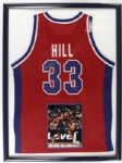 1990s Grant Hill Detroit Pistons Signed Authentic Jersey Display 28 1/2" x 38 1/2" - JSA 