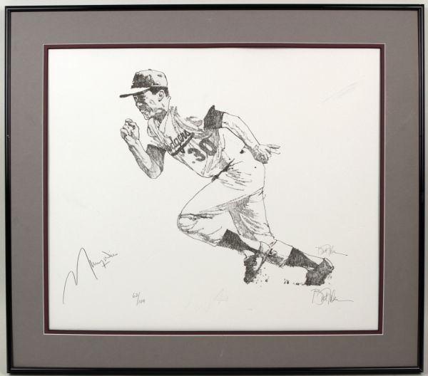 Maury Wills Los Angeles Dodgers Signed 25" x 22 1/2" Artwork 62/104 - JSA 