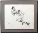 Maury Wills Los Angeles Dodgers Signed 25" x 22 1/2" Artwork 62/104 - JSA 