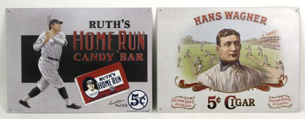 1980s-90s Vintage Baseball Promotional Metal Signs - Lot of 13 With Babe Ruth Honus Wagner Lou Gehrig 
