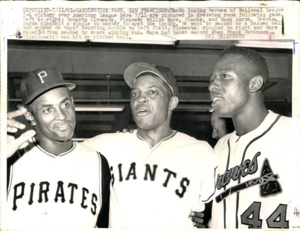 1961 All-Star Game Roberto Clemente Willie Mays Hank Aaron "The Sporting News Collection Archives" Original Photo (Sporting News Collection Hologram/MEARS Photo LOA)