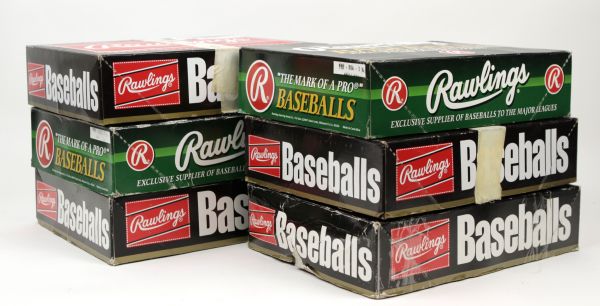  1995 Texas Rangers Team Signed Replacement Players OAL (Brown) Baseballs - 6 Cases,  70 Baseballs- MEARS LOA 