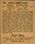 1940 Chuck Klein Philadelphia Phillies Play Ball Card #102