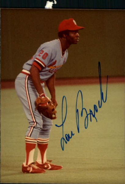 1970s Lou Brock St. Louis Cardinals Signed 3 1/2" x 5" Photo - JSA 