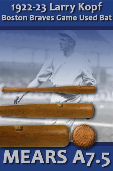 1922-23 Larry Kopf H&B Louisville Slugger Side Written Professional Model Game Used Bat - 1919 Cincinnati Reds - Boston Braves - Cleveland Indians - 1914-15 Philadelphia As (MEARS A7.5) 