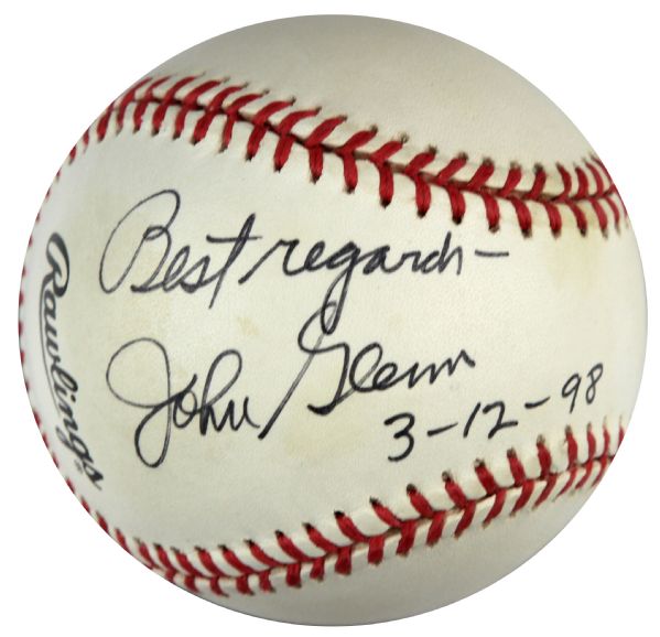 1998 John Glenn Single Signed ONL (Coleman) Baseball Dated - JSA 