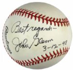 1998 John Glenn Single Signed ONL (Coleman) Baseball Dated - JSA 