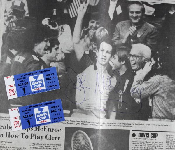 1981 John McEnroe Signed Davis Cup Newspaper Article & Ticket Early Career Signature - JSA 