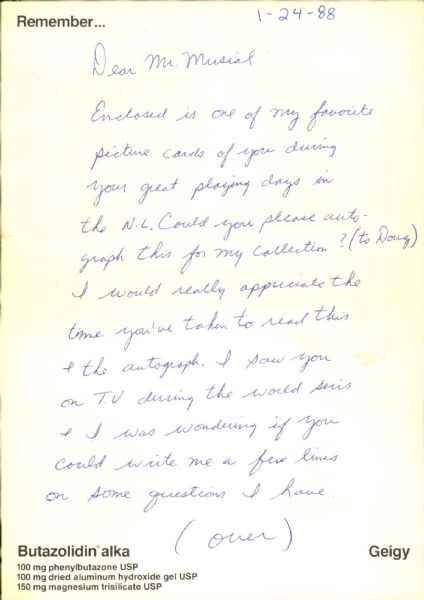 Baseball Greats Questionaire With Responses From (3) Carl Erskine Stan Musial Harvey Haddix