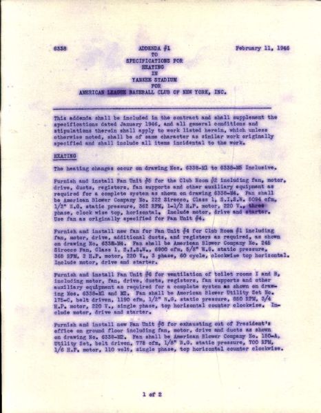 1946 New York Yankee Stadium Related Heating System Transparent Pages - Lot of 46