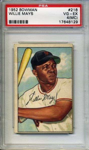 1952 Willie Mays New York Giants Bowman #218 Card - VG-EX 4 (MC)