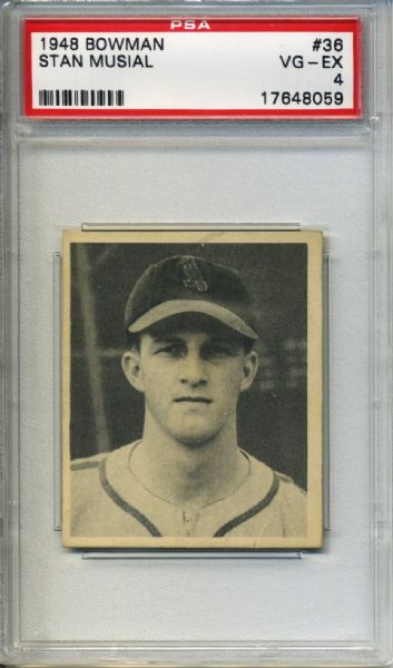 1948 Bowman # 36  Stan Musial St. Louis Cardinals Rookie Card - PSA VG-EX 4 