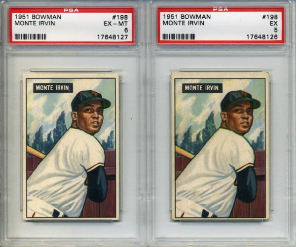 1951 Bowman #198 Monte Irvin New York Giants Rookie Card - Lot of 2 - PSA 5 & 6