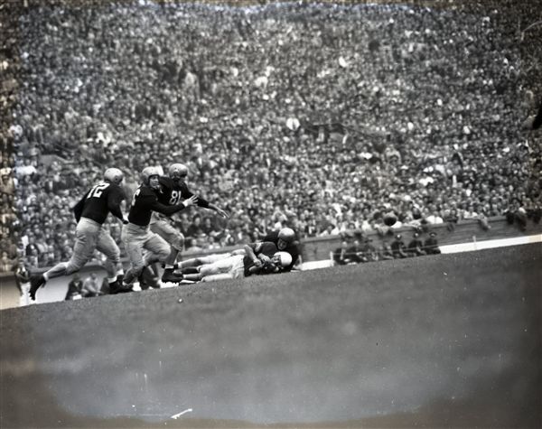 1947 College Football Notre Dame vs. Nebraska "Chicago Sun-Times" Original 4" x 5" B & W Negatives (Chicago Sun-Times Archives/MEARS Photo LOA) - Lot of 10
