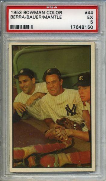 1953 Bowman Color #44 Berra/Bauer/Mickey Mantle New York Yankees - PSA EX 5 