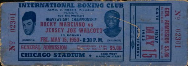 1953 Rocky Marciano vs. Jersey Joe Walcott Boxing Ticket 