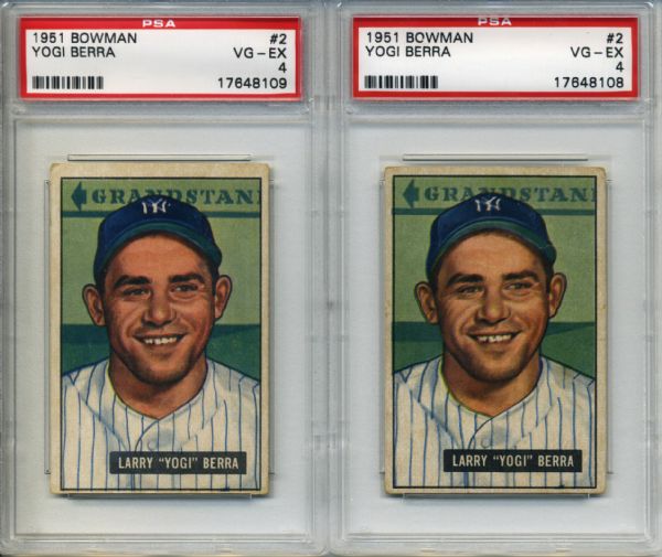 1951 Bowman #51 Yogi Berra New York Yankees - Lot of 2 PSA VG-EX 4