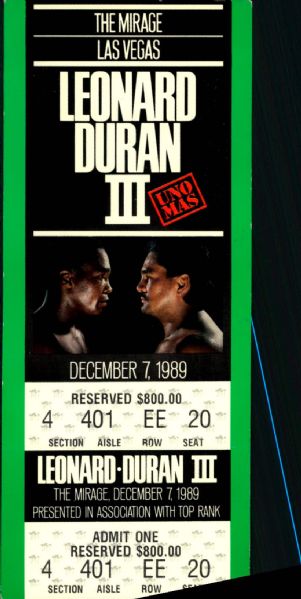 1989 Sugar Ray Leonard vs. Roberto Duran Fight Ticket