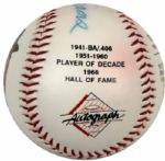 1990 Ted Williams Boston Red Sox Single Signed Fotoball - JSA 