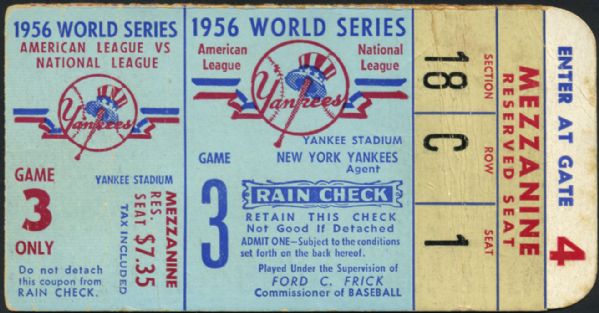 1956 World Series Ticket Stub - New York Yankees vs. Brooklyn Dodgers 