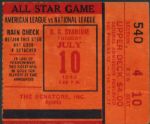 1962 All-Star Baseball Game Ticket Stub At D.C. Stadium - July 10, 1962