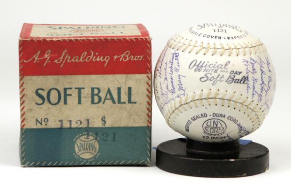 All American Girls Baseball League Multi Signed Spalding Softball w/ Original Box - JSA 
