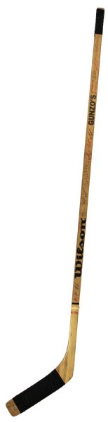 1974-75 Bill White Chicago Blackhawks Game Used Wilson Hockey Stick Signed By 16 Players (MEARS Auction LOA) (JSA Auction LOA)