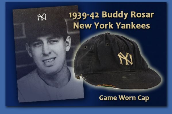 1939-42 Warren "Buddy" Rosar New York Yankees Game Worn Cap With Embroidered - (MEARS LOA)