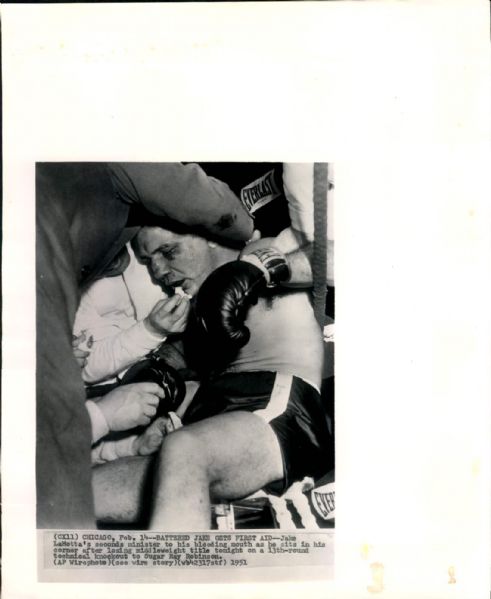 1951 Jake LaMotta During Title Bout "The Sporting News Collection Archives" Original Photo (Sporting News Collection Hologram/MEARS Photo LOA)