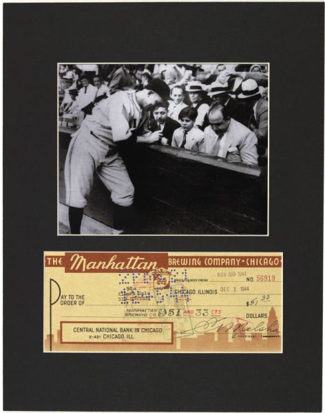 1944 The Manhattan Brewing Company Signed Check - Company Linked to Al Capone With Capone Photo