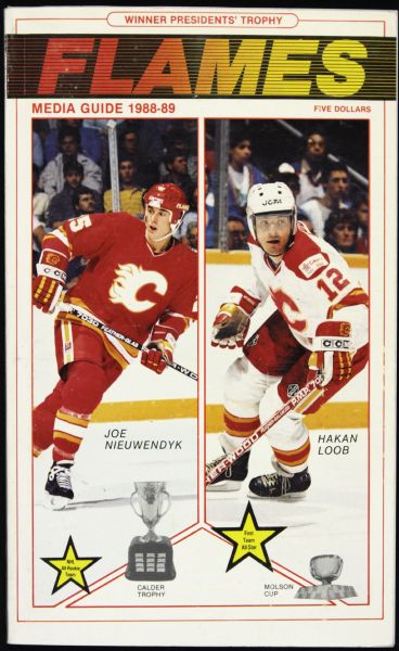 1988-89 Calgary Flames Team-Signed Media Guide Stanley Cup Champions w/ 23 Sigs. Incl. MacInnis Mullen Fletcher Hall  - JSA 